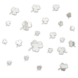 Detailed set of silver acrylic shamrock mirror wall stickers in various sizes on white background