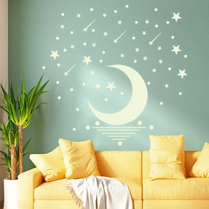 Stickers muraux lune et étoiles lumineuses pour décoration chambre d'enfant