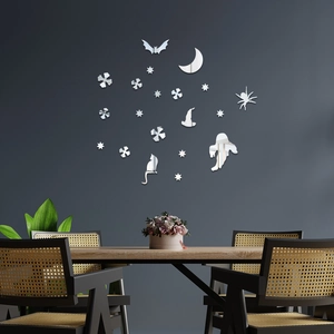 Halloween Ghost Acrylic Mirror Wall Stickers Set Bat Moon Star Spider Cat Decoration For Living Room Bedroom Festival Home Decor