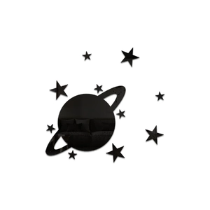 Detail view of black acrylic planet and star mirror wall stickers with reflective surface