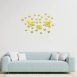 Stickers muraux miroir en acrylique doré avec motifs Cupidon et cœur pour décoration