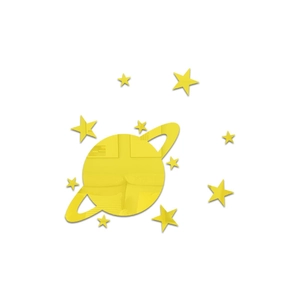 Yellow acrylic Saturn and stars mirror wall stickers for DIY home and kids room decor