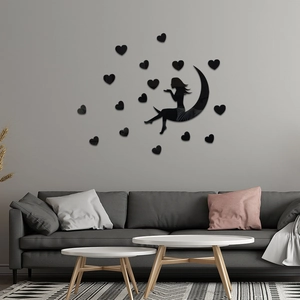 DIY acrylic mirror wall stickers featuring a girl on the moon with hearts for living rooms