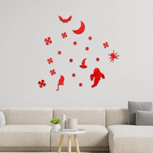 Red acrylic Halloween mirror wall stickers with ghost, bat and moon for living room decor