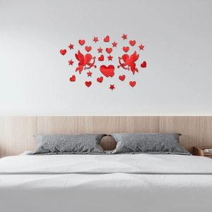Stickers muraux miroir en acrylique rouge avec Cupidon et cœurs pour décoration de chambre