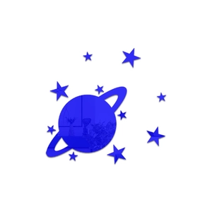 Blue acrylic mirror wall stickers featuring Saturn planet and stars for home decor