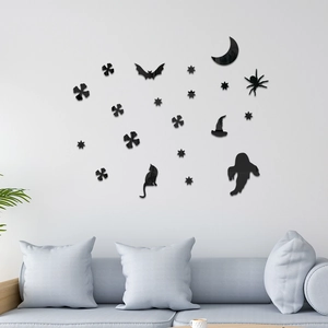 Black acrylic Halloween mirror wall stickers set with bats and ghosts for living room decor