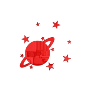 Detailed view of red acrylic planet and stars mirror wall stickers for home decoration