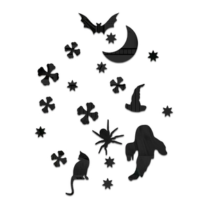 Detailed macro view of black acrylic Halloween mirror wall stickers featuring bats and ghosts