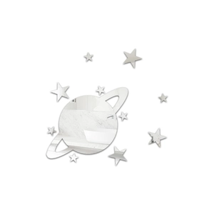 Macro view of self-adhesive planet and stars acrylic mirror wall stickers for room decor