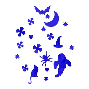 Blue acrylic mirror Halloween wall stickers set with moon stars and bats decoration
