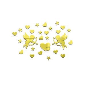 Stickers muraux miroir en acrylique doré avec cœur et cupidon pour décoration