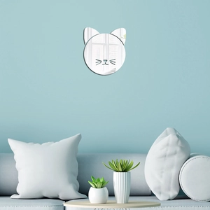 Cute Cat Face Acrylic Mirror Wall Sticker Modern Minimalist DIY Animal Background Wall Decor Self Adhesive Mirror Sticker