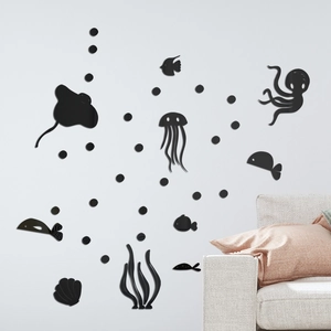 Adesivi murali specchio 3D mondo marino nero con polpo e meduse per decorazione domestica