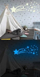 Adesivi murali con comete e stelle luminose con effetto bagliore blu giorno e notte