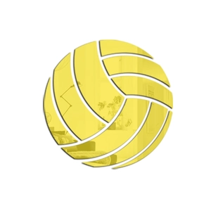 Close-up of bright yellow acrylic mirror wall sticker in a volleyball pattern design