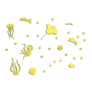 Dettaglio di adesivi murali oceanici in acrilico giallo con meduse e polpi decorativi