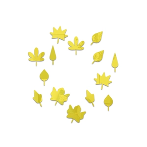 Detailed set of thirteen golden yellow leaf acrylic mirror wall stickers for home decoration