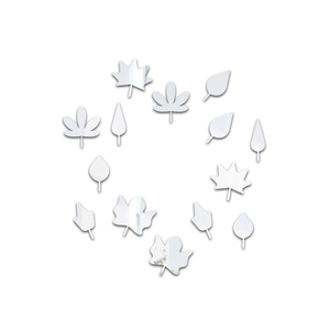 14pcs silver acrylic mirror wall stickers with creative falling leaves design for home decor