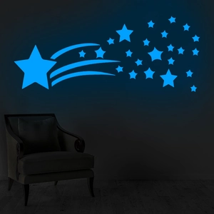 Adesivi murali con comete e stelle blu fluorescente per la decorazione della camera