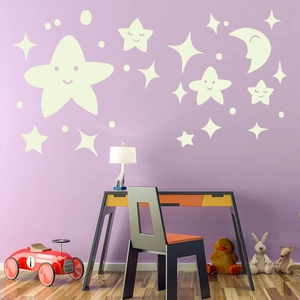 Luminous moon and smiley star wall stickers for kids bedroom glow in the dark decor