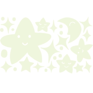 Luminous wall stickers set with smiling stars and moon for kids room decor