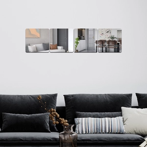 Lot de 4 miroirs muraux carrés sans cadre avec coins arrondis pour décoration moderne