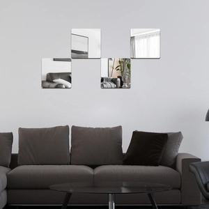 Lot de 4 miroirs carrés sans cadre à bords arrondis pour la décoration murale du salon