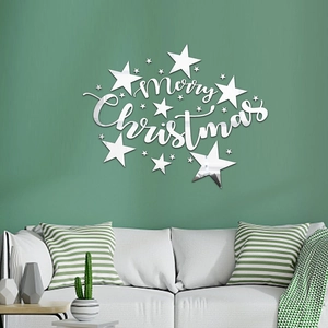 Acrylic Mirror Christmas Wall Sticker Merry Christmas Lettering Stars For Holiday Home Party Scene Decor Decoration