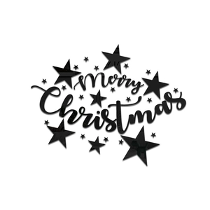 3D Merry Christmas acrylic wall stickers with black stars for holiday shop window decor