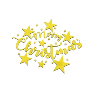 Yellow mirror acrylic Merry Christmas wall decal with stars for holiday decoration