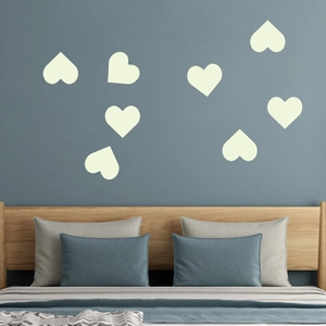 Luminous blue heart wall stickers for bedroom decor with 8 glowing star heart decals