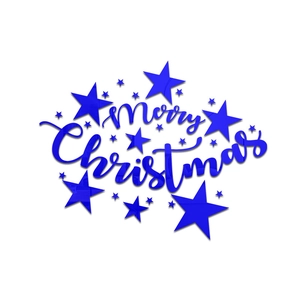 Glossy blue acrylic Merry Christmas wall decal with stars on 3D floating effect