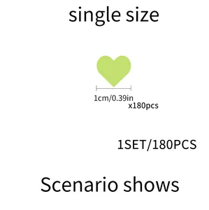 Tableau des tailles pour 180 stickers cœur fluorescents de 1cm avec les dimensions