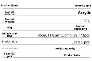 Detailed size and material specification chart for acrylic moon wall sticker set