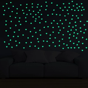 Autocollants muraux cœur lumineux vert fluorescent pour la décoration de chambre