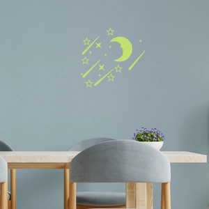 Luminous moon and stars wall stickers set for bedroom decoration in a modern room