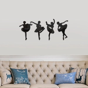 Set of 4 black acrylic mirror ballet dancer silhouettes for elegant wall decoration