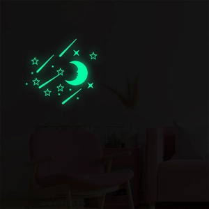 Glow-in-the-dark moon and stars wall stickers for kids' bedroom ceiling and wall decoration