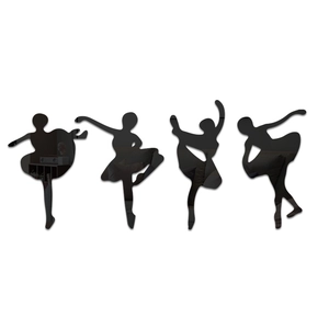 Set of 4 ballet dancer silhouette wall stickers with black acrylic mirror finish