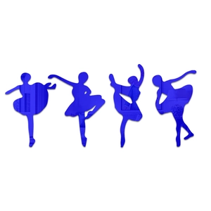 Detailed set of four blue mirror acrylic ballet dancer silhouettes for wall decoration