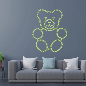 Stickers muraux avec de petits cœurs lumineux formant une silhouette d'ours en peluche