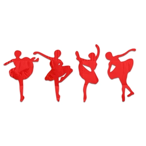 Set of 4 red acrylic ballet girl wall stickers showing elegant dancing silhouettes