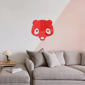 Cartoon panda DIY acrylic mirror wall sticker in bright red for home decoration