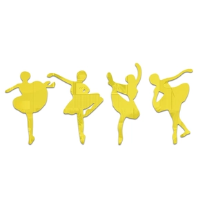 Set of 4 yellow acrylic mirror ballet girl wall stickers in various dance poses
