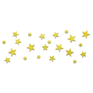Vue détaillée de miroirs muraux étoiles jaunes en acrylique de tailles variées