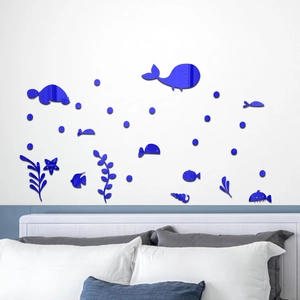Blue ocean animal acrylic wall stickers featuring whales and sea turtles for kids rooms