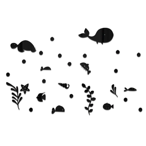 Black acrylic sea world wall sticker set with whale and turtle for kids room