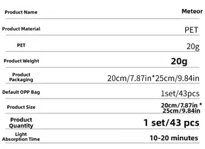 Detailed list of specifications for 43-piece PET glow-in-the-dark meteor wall stickers