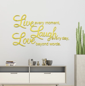 3D Acryl-Wandsticker mit gelbem Zitat Live Laugh Love für moderne Wohnzimmer Wanddekoration